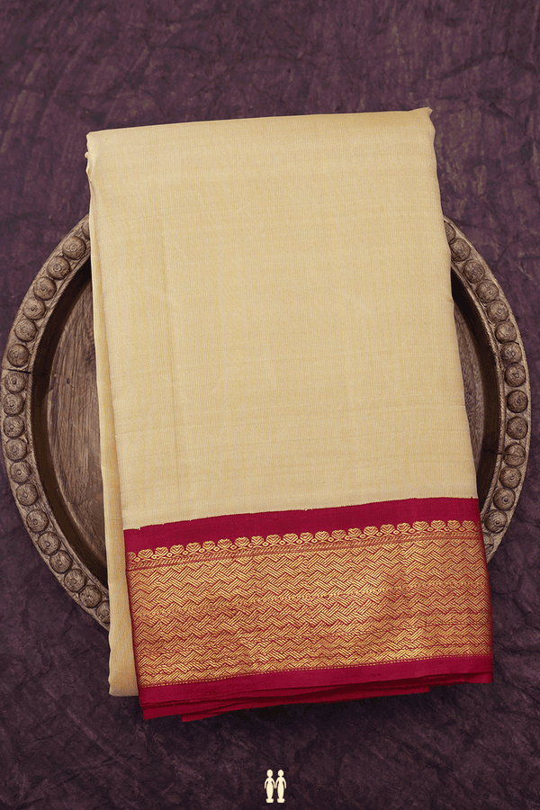 Korvai Zari Border Plain Light Tan Kanchipuram Silk Saree