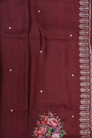 Gota Embroidered Border With Applique Work Maroon Tussar Silk Saree