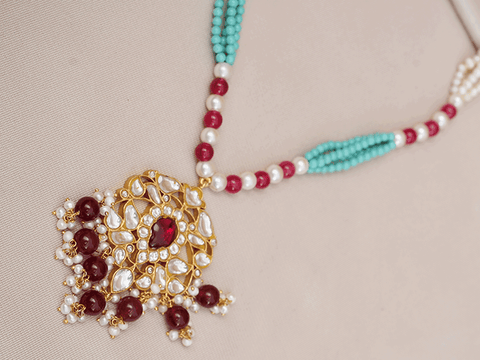 Kundan Pendant With Multicolor Beaded Gold Plated Necklace