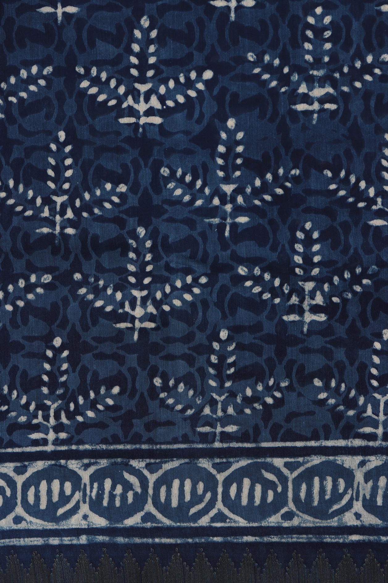 Leaf Motif With Blue Maheshwari Printed Silk Cotton Saree