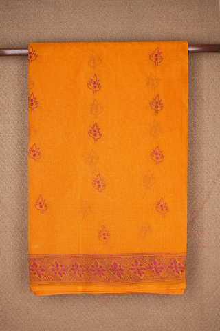 Chikankari Leaf Buttas Turmeric Yellow Bengal Cotton Saree