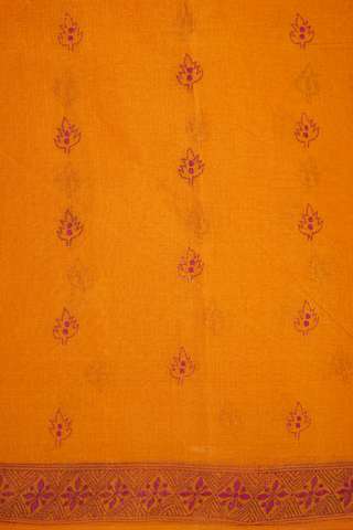 Chikankari Leaf Buttas Turmeric Yellow Bengal Cotton Saree
