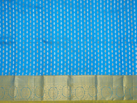 Leaf Design Cerulean Blue Pavadai Sattai Material