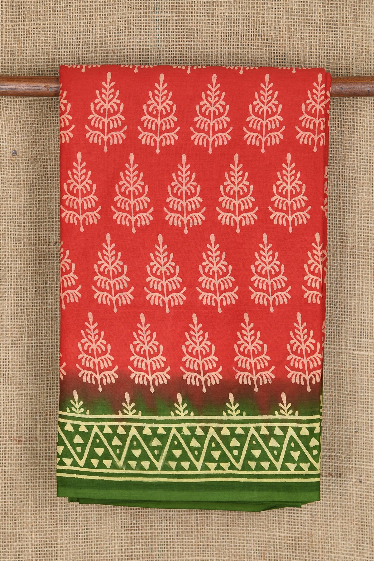 Leaf Design Crimson Red Printed Ahmedabad Cotton Saree