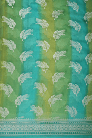 Leaf Design Shades Of Green Georgette Banarasi Silk Saree