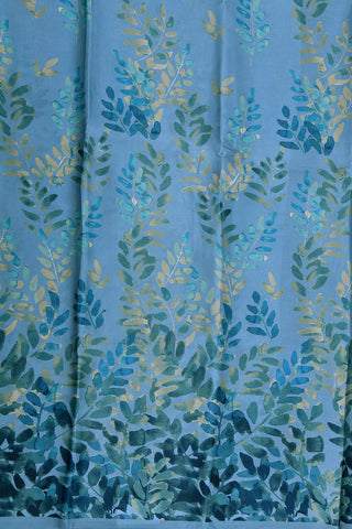 Leaf Digital Printed Pastel Blue Satin Crepe Saree