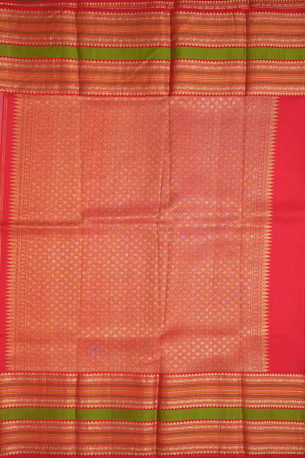 Leaf Printed Peach Pink Kanchipuram Silk Saree