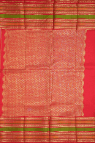 Leaf Printed Peach Pink Kanchipuram Silk Saree