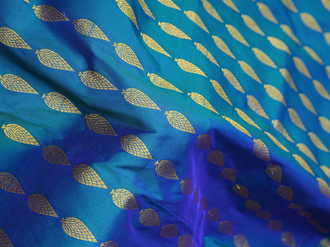 Leaf Motifs Cobalt Blue Unstitched Pavadai Sattai Material