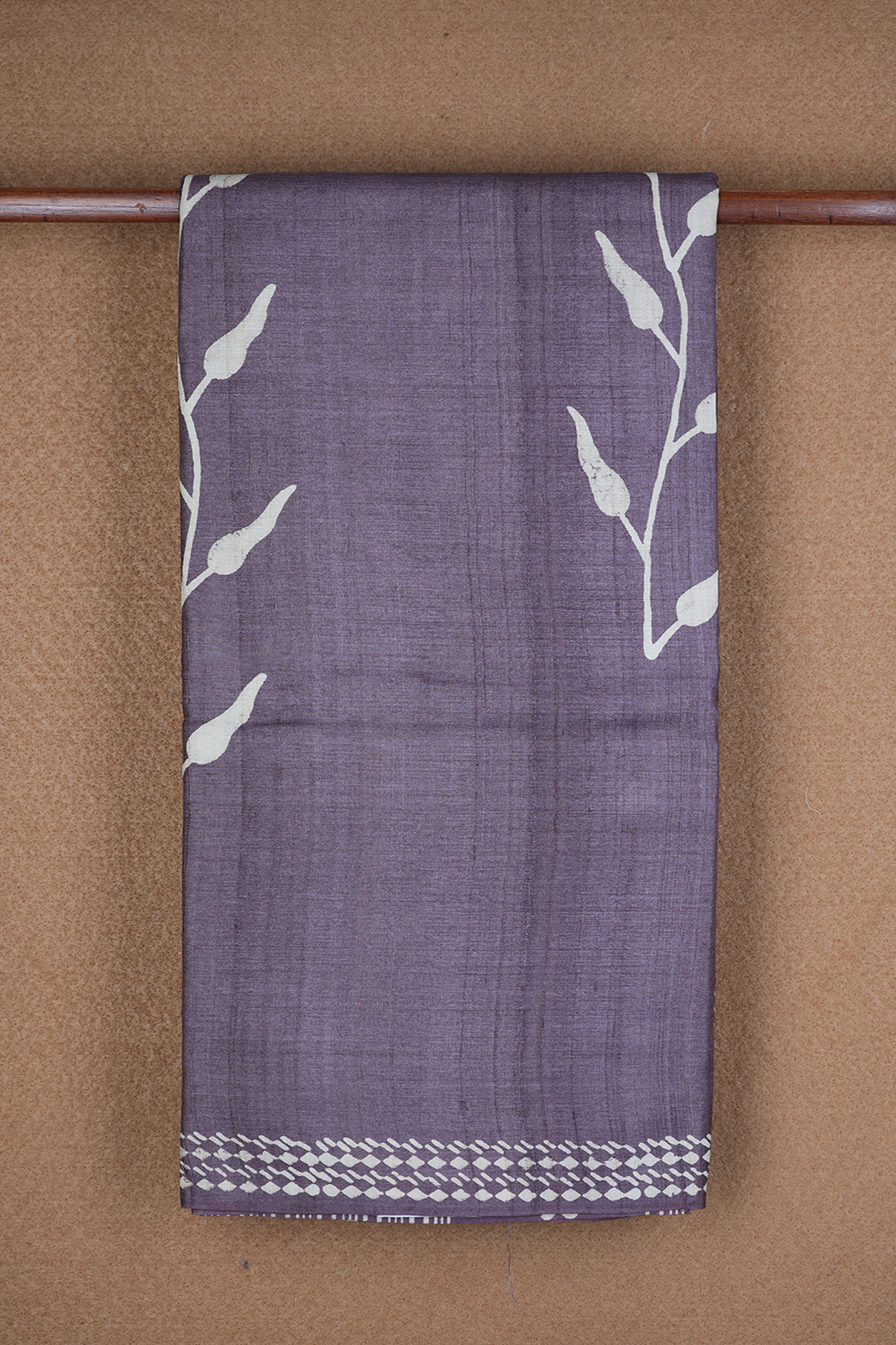 Leaf Printed Design Dusty Purple Tussar Silk Saree
