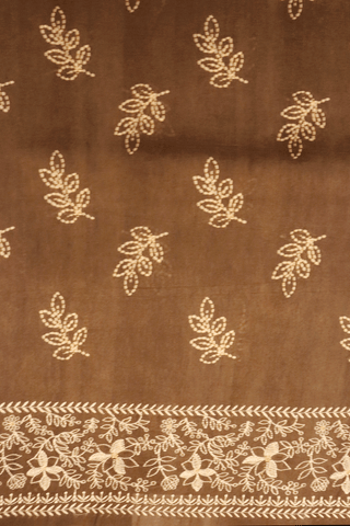 Leaf Printed Motifs Brown Semi Tussar Silk Saree