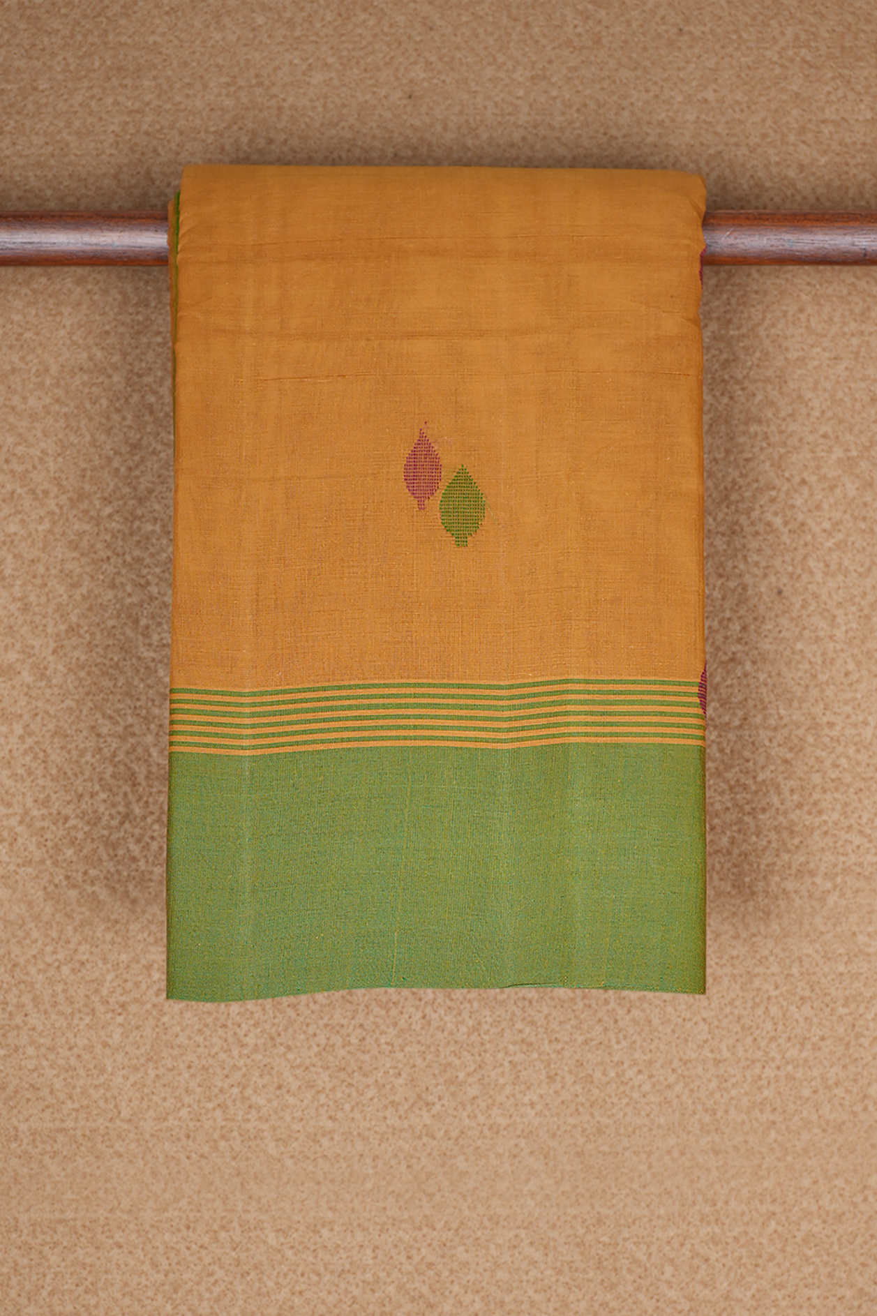 Leaf Threadwork Motifs Golden Brown Kanchi Cotton Saree
