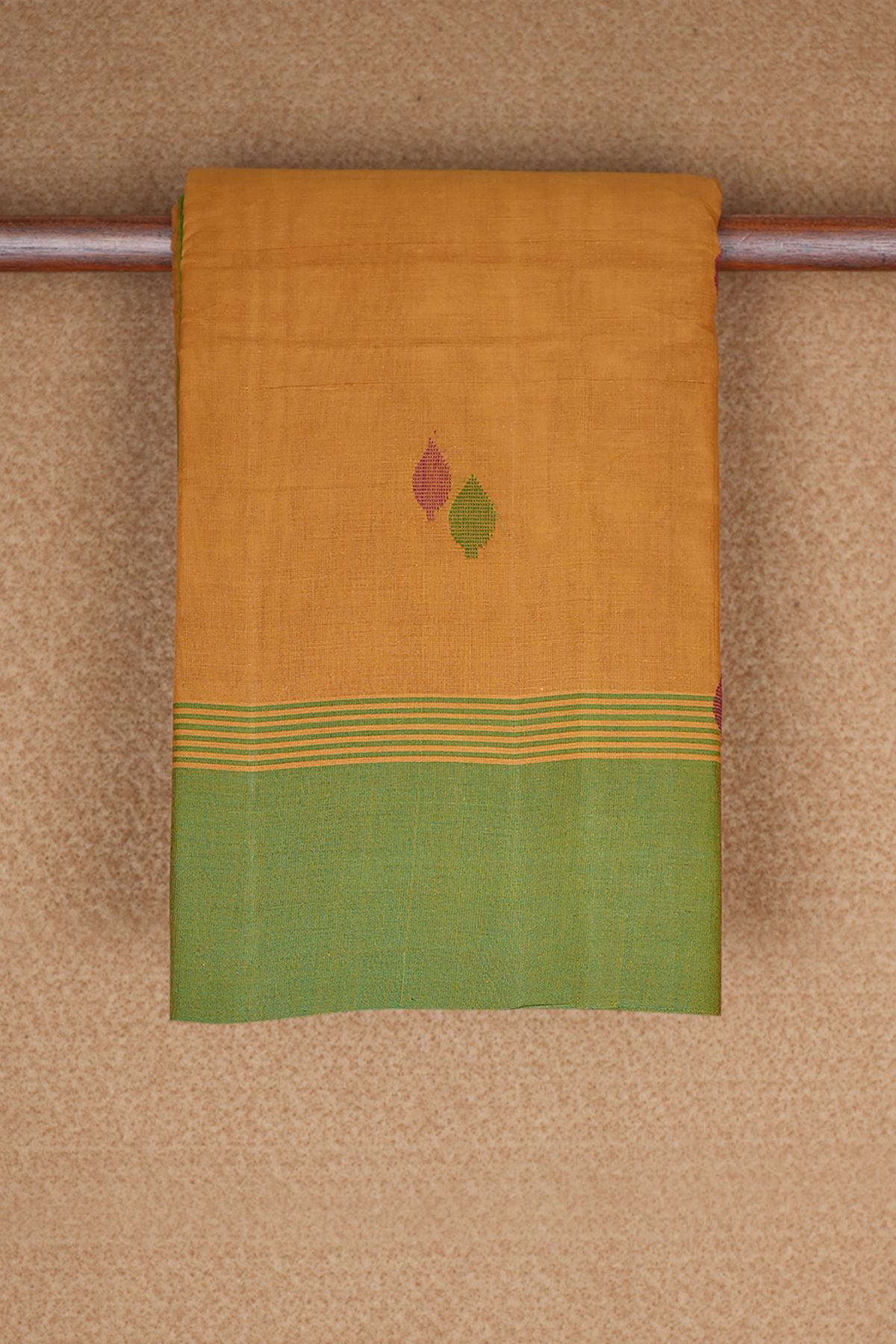 Leaf Threadwork Motifs Golden Brown Kanchi Cotton Saree
