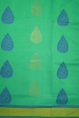 Leaf Zari And Threadwork Motifs Green Poly Cotton Saree