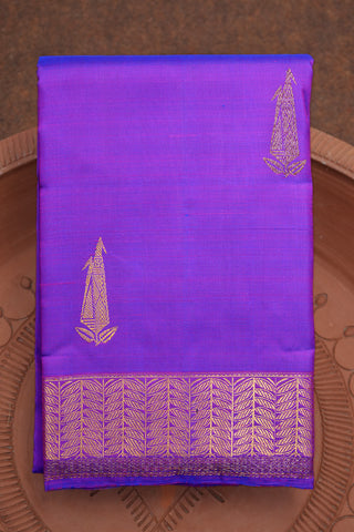 Leaf Zari Border Purple Kanchipuram Handloom Silk Saree