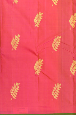 Leaf Zari Motif Coral Pink Kanchipuram Silk Saree