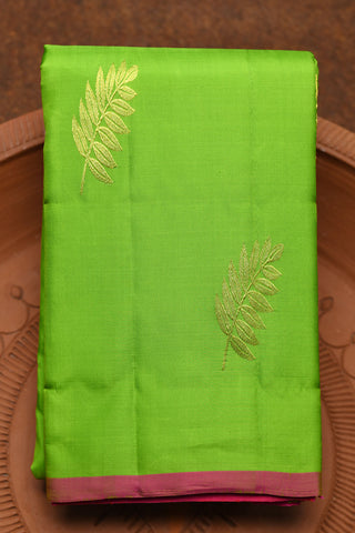 Leaf Zari Motif Parrot Green Kanchipuram Silk Saree
