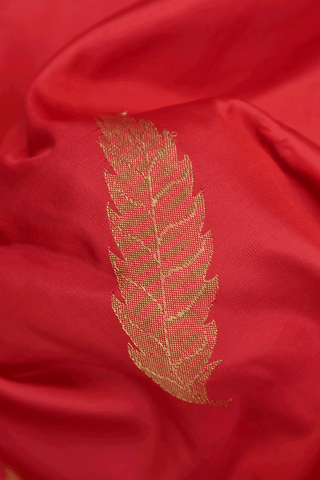 Leaf Zari Motifs Crimson Red Kanchipuram Silk Saree