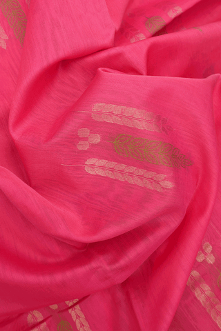 Leaf Zari Motifs Hot Pink Kora Silk Cotton Saree
