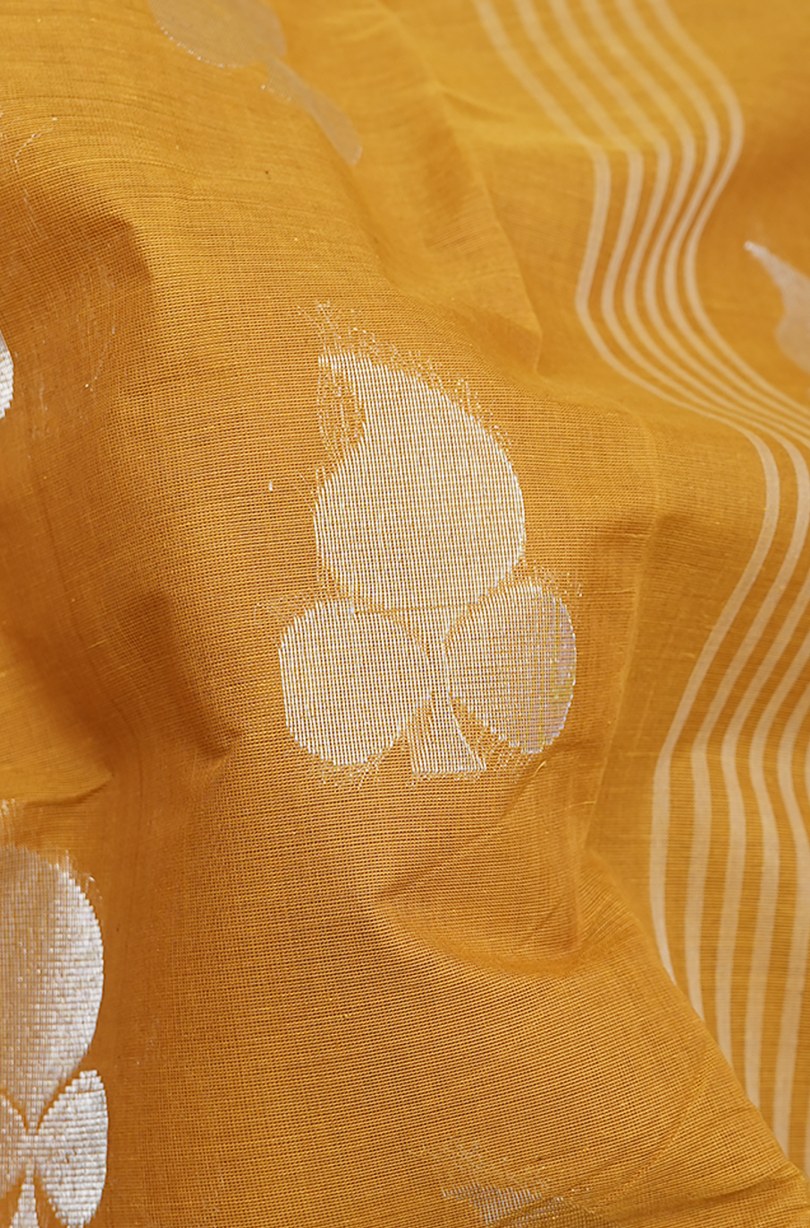 Leaf Zari Motifs Golden Yellow Coimbatore Cotton Saree