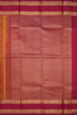 Lotus Threadwork Design Golden Yellow Kanchipuram Silk Saree