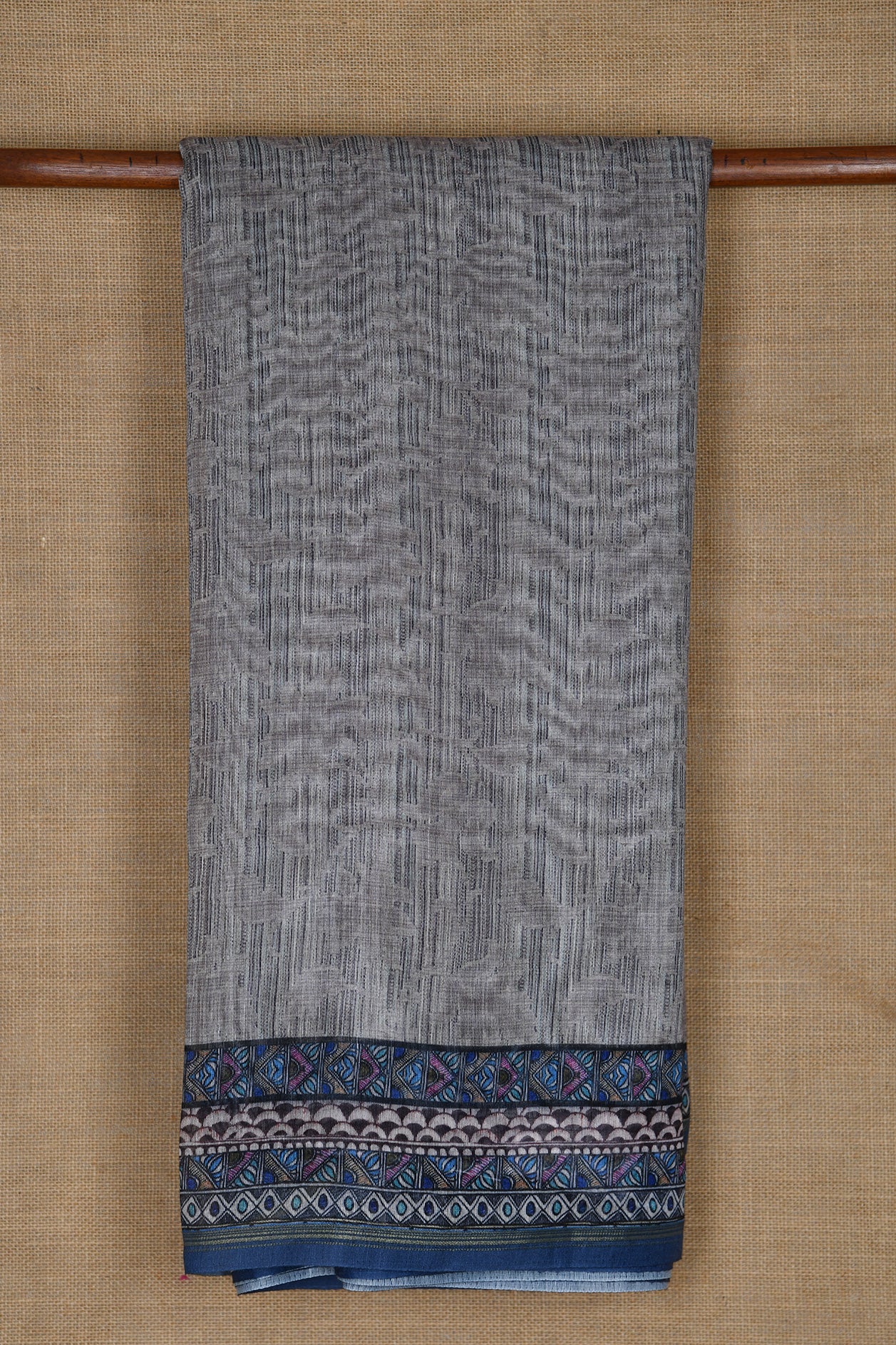 Multicolor Border In Plain Grey Linen Saree