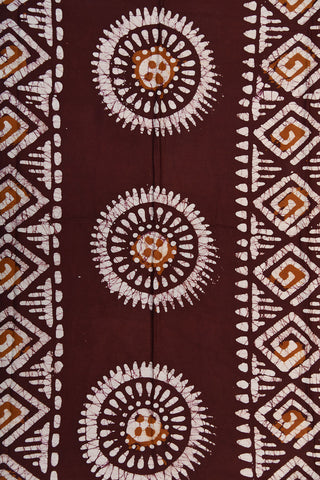 Contrast Border With Batik Printed Brown Cotton Saree