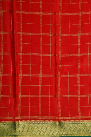 Contrast Cube Border With Checks Chilly Red Mysore Silk Saree