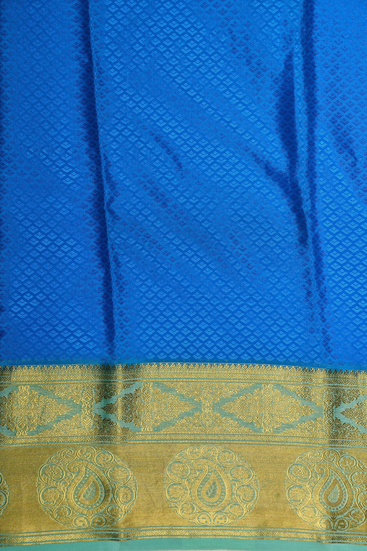 Traditional Big Border With Self Diamond Buttis Ramar Blue Mysore Silk Saree