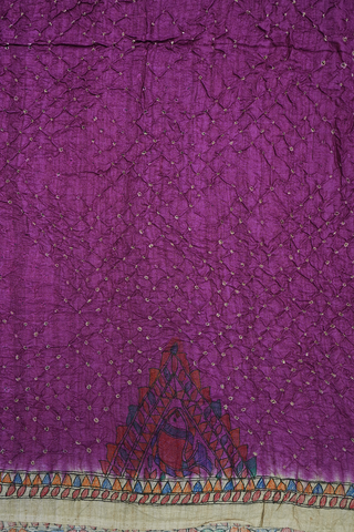 Madhubani Border Grape Purple Bandhani Silk Saree