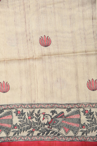 Madhubani Digital Printed Ivory Semi Tussar Silk Saree