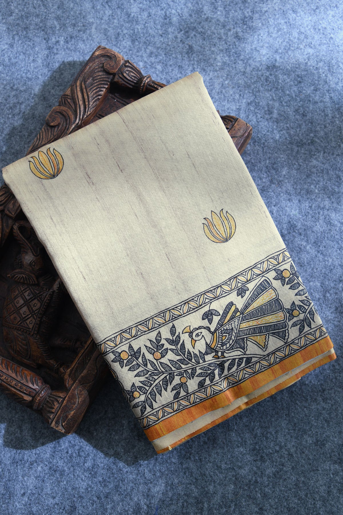 Madhubani Digital Printed Ivory Semi Tussar Silk Saree