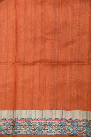 Madhubani Digital Printed Rust Orange Semi Tussar Silk Saree