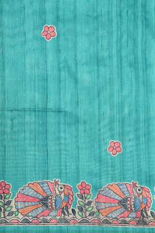 Madhubani Digital Printed Sea Green Semi Tussar Silk Saree