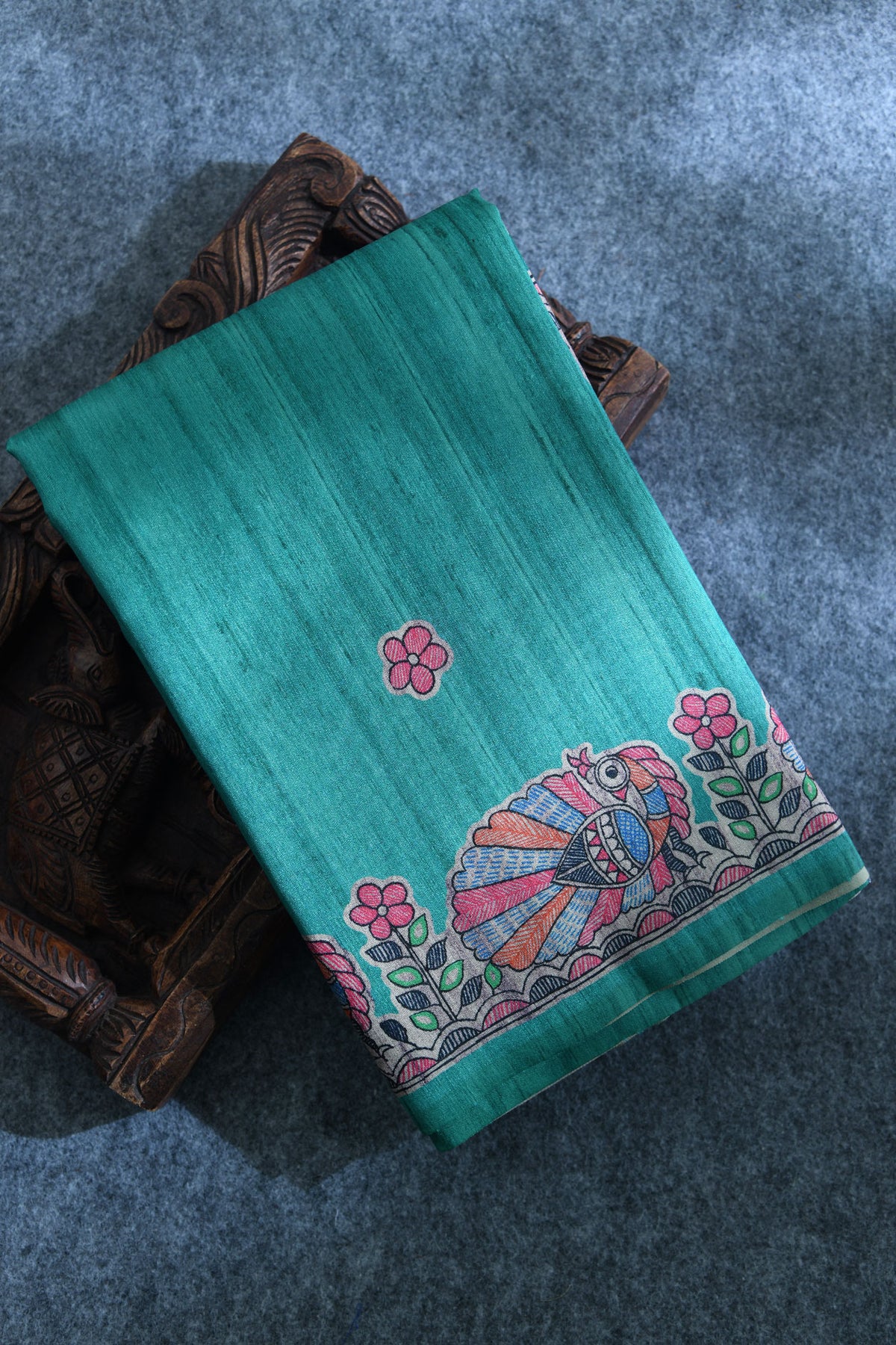 Madhubani Digital Printed Sea Green Semi Tussar Silk Saree