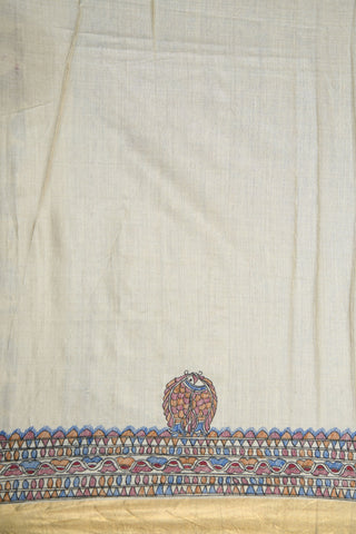 Madhubani Hand Painted Light Beige Tussar Silk Saree