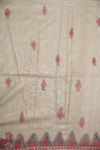 Madhubani Hand Painted Multicolor Tussar Silk Saree