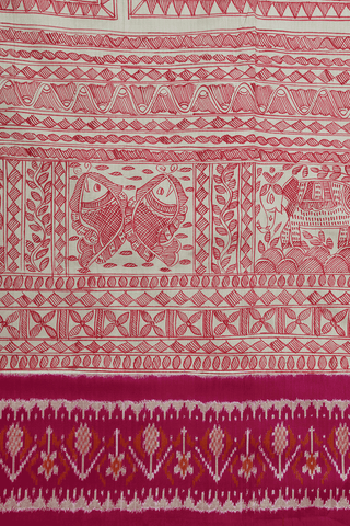 Madhubani Printed Design Beige Pochampally Silk Saree