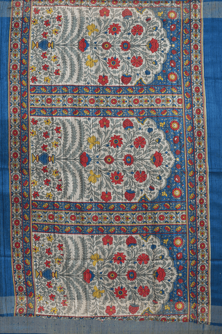 Madhubani Printed In Pallu Capri Blue Tussar Silk Saree