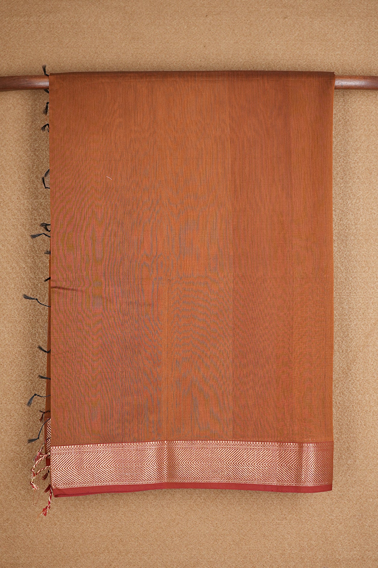 Vanki Design Zari Border With Golden Brown Maheswari Silk Cotton Saree