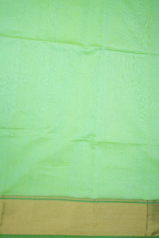 Chevron Gold Zari Border With Plain Pistachio Green Maheswari Silk Cotton Saree