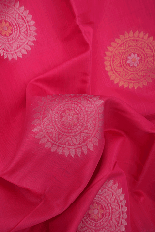 Mandala Design Pinkish Red Kora Silk Cotton Saree