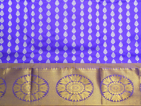 Mandala Zari Big Border With Thilagam Buttis Blue Kanchipuram Silk Unstitched Pavadai Sattai Material