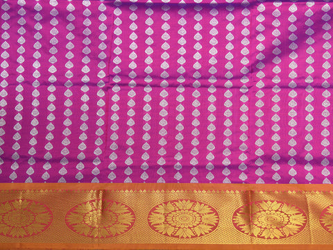 Mandala Zari Big Border With Thilagam Buttis Purple Kanchipuram Silk Unstitched Pavadai Sattai Material
