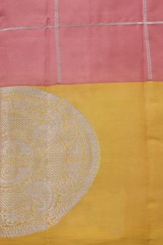Mandala Zari Border In Checks Pastel Pink Kanchipuram Silk Saree