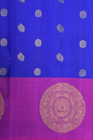 Mandala Zari Border With Mayil Chakram Motif Cobalt Blue Kanchipuram Silk Saree