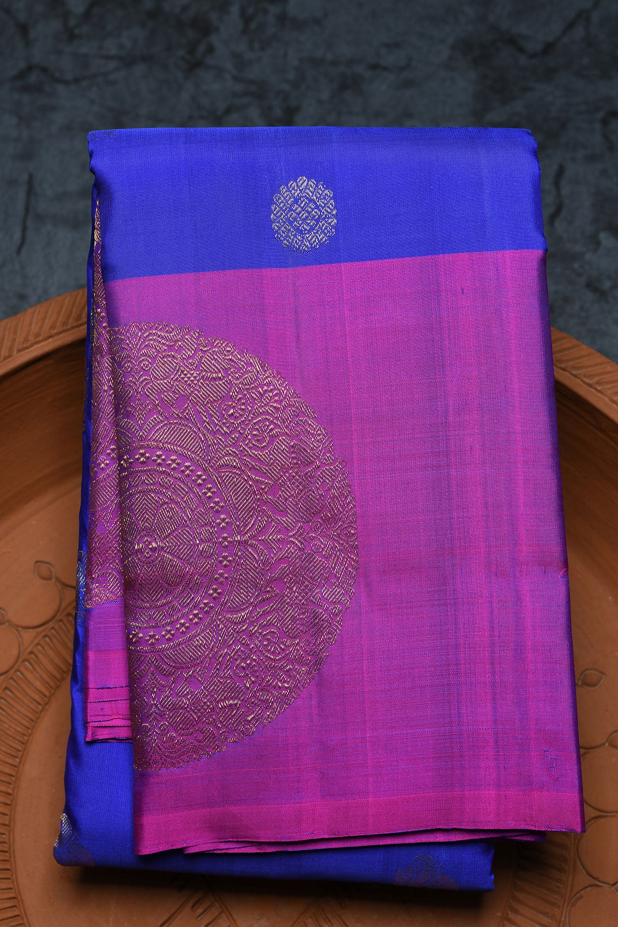Mandala Zari Border With Mayil Chakram Motif Cobalt Blue Kanchipuram Silk Saree