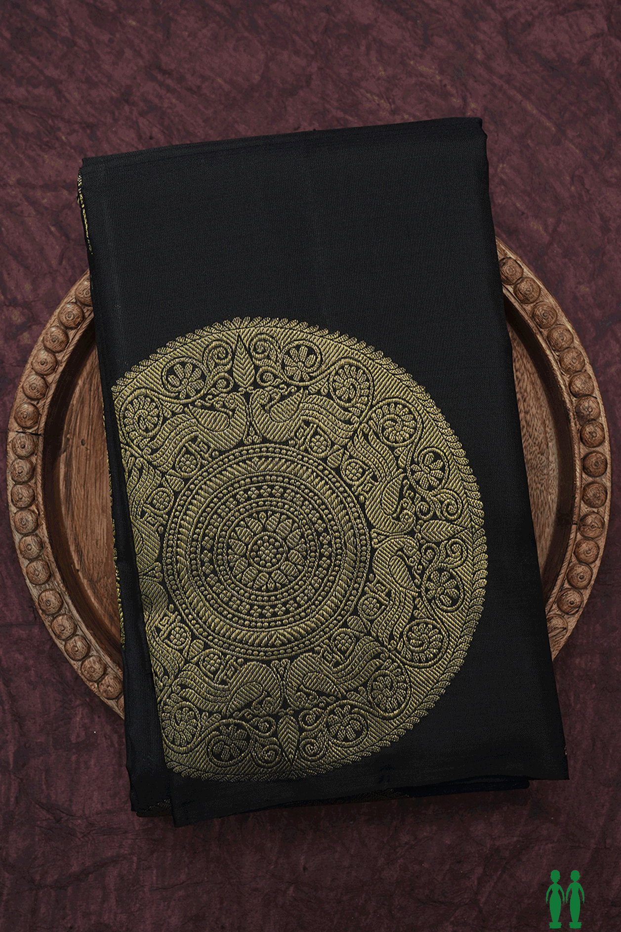 Mandala Zari Design Black Kanchipuram Silk Saree