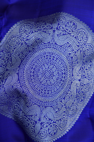 Mandala Zari Design Indigo Blue Kanchipuram Silk Saree
