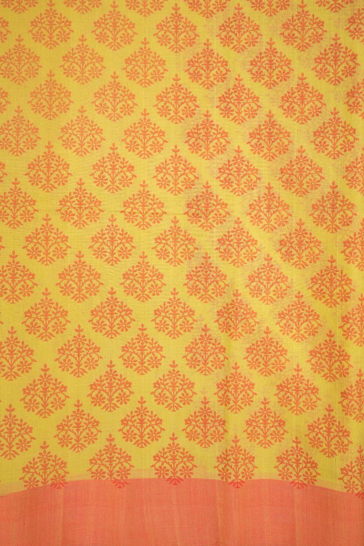 Printed Floral Buttas Royal Yellow Mangalagiri Cotton Saree